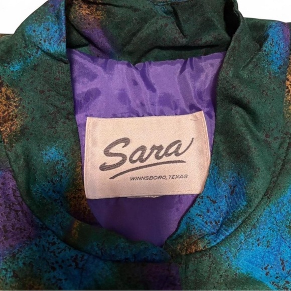 Vintage Quilted Jacket Womens 2XL Peacock Coloring Purple Green Button Pockets - Picture 4 of 4